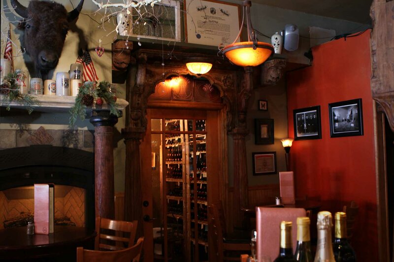 Dining room with view of wine room